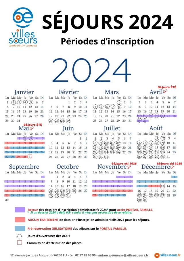 Calendrier Sejours 2024