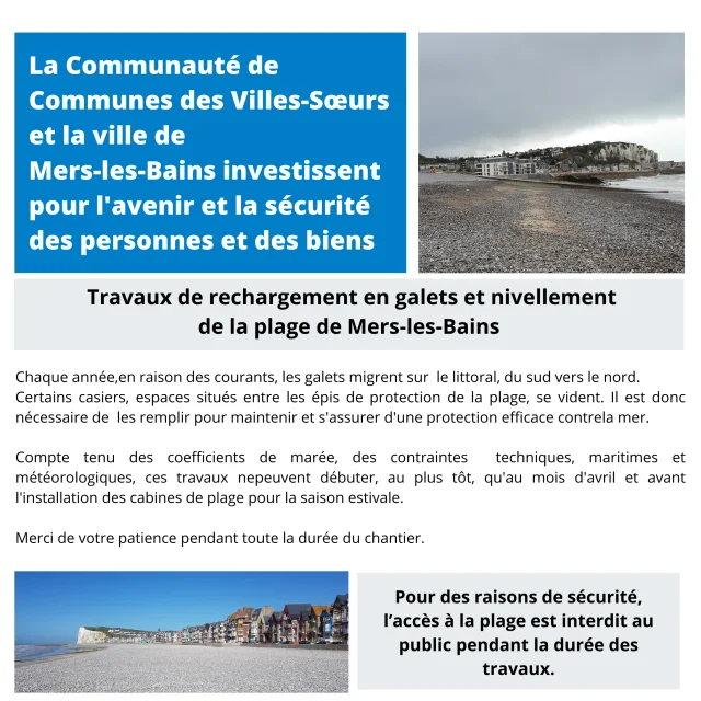 Gemapi Travaux rechargement des Galets Mers Les Bains 2024