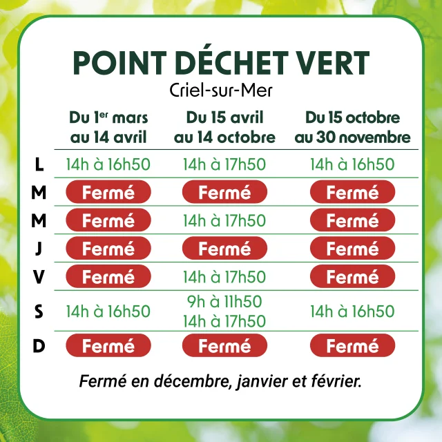 Horaires Point Dechets Vert Criel Sur Mer 2024 Cc Des Villes Soeurs