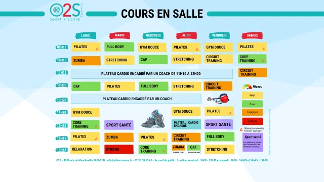 O2s Planning Cours En Salle Septembre 2024