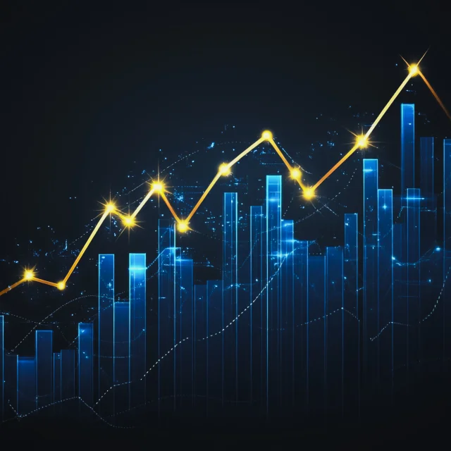 Abstract black background with Colorful charts and graphs with statistics to innovative analyze business potential and forecast future development of companies growth.